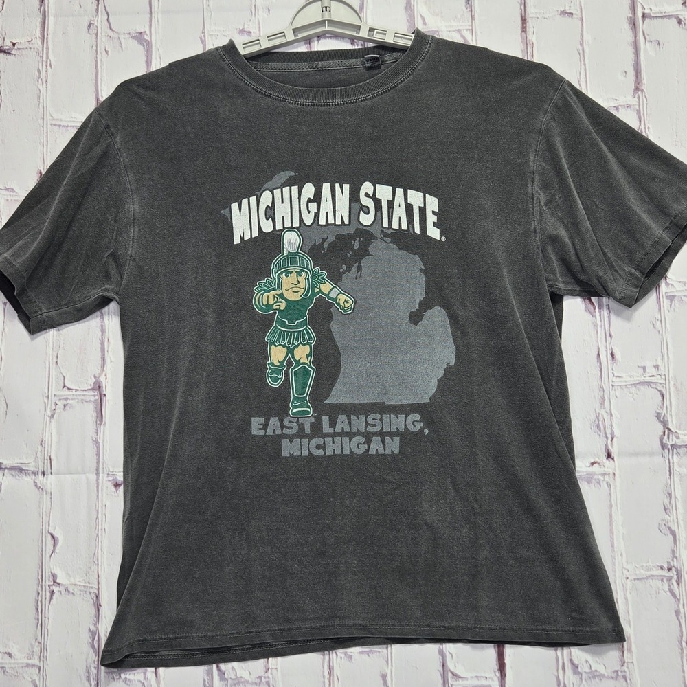 Michigan State Spartans TShirt NCAA Men M Gray Mineral Wash Graphic Sparty MSU